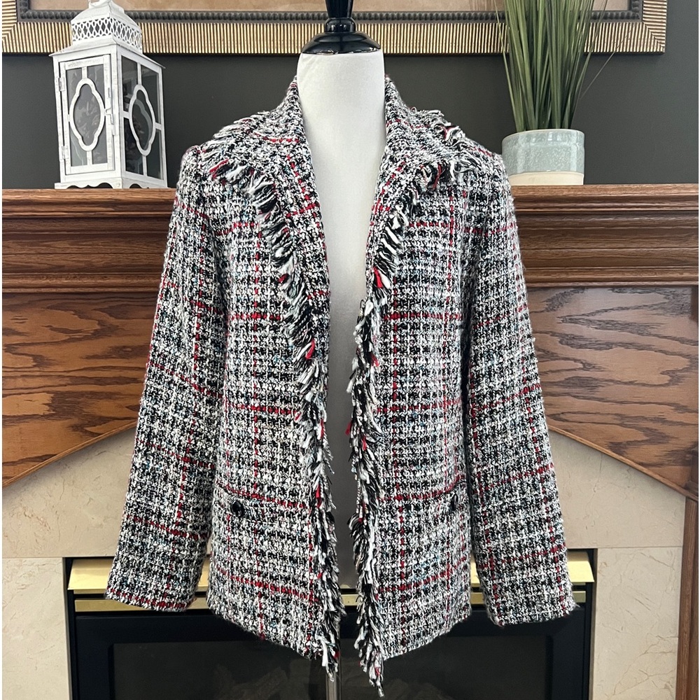 Graff by Um Company Vintage Wool Blend Fringe Tweed Blazer Jacket Size Medium